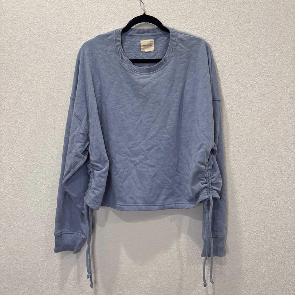 American Eagle Blue Cropped Sweatshirt Ruched Drawstring Sides XXL